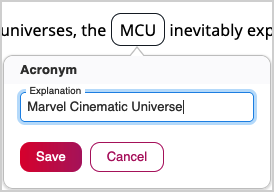 Adding an explanation to an Acronym custom tag